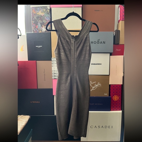 Grey Metallic Bandage Mini Dress - Picture 2 of 3
